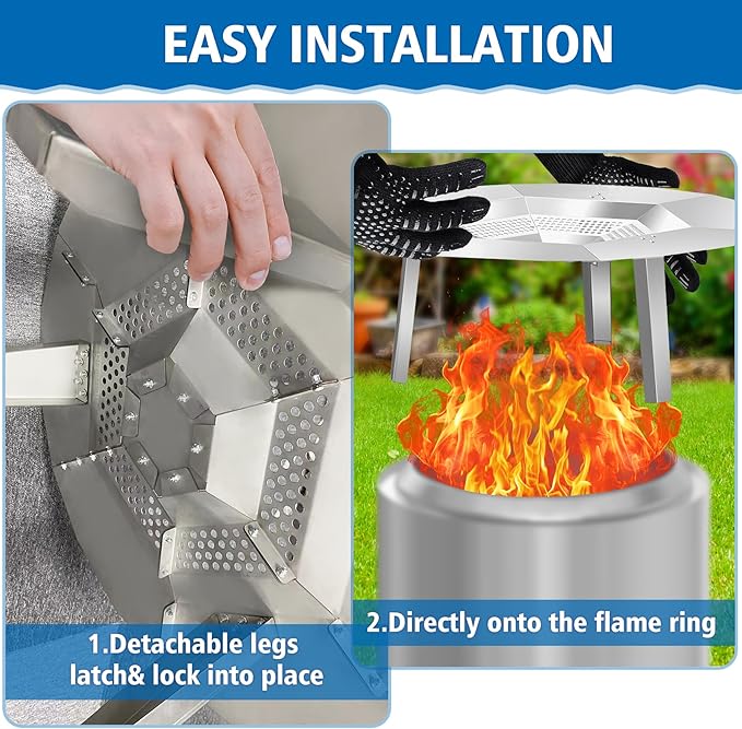 KEESHA Heat Deflector for Solo Stove Bonfire 19.5"-Heat Plate for Fire Pits Heat Deflector for Solo Stove Bonfire Accessory with 3 Detachable Legs, 304 Stainless Steel