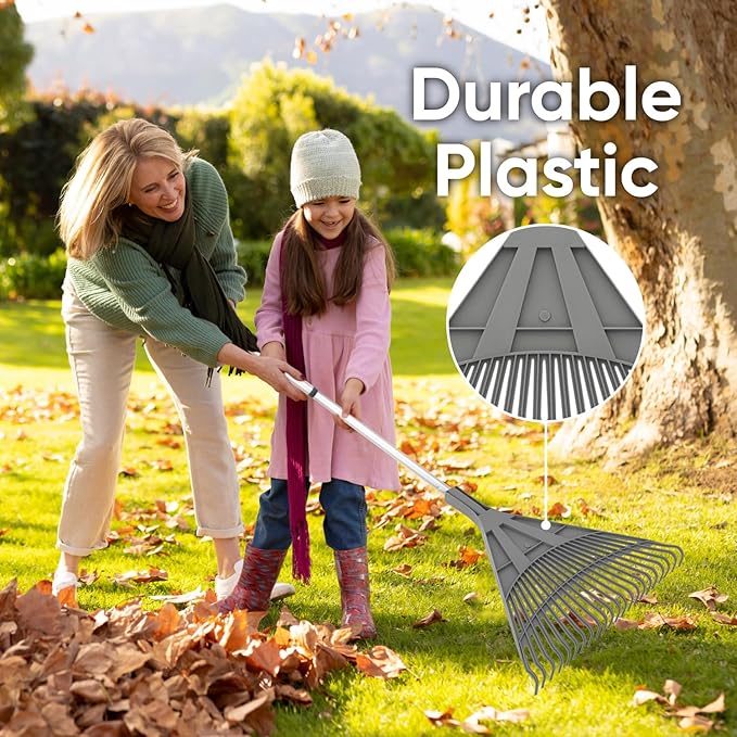 Superio Adult Rake with 3-Part Aluminum Handle, Durable Plastic Head to Sweep Leaves in Lawn and Tidying Up The Garden, 61"