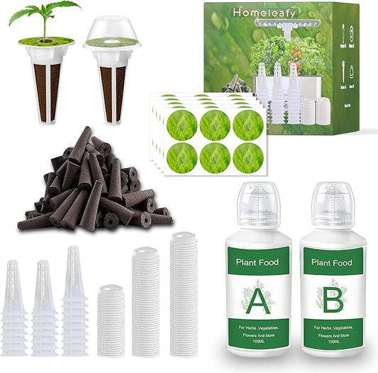 122 Pcs Universal Seed Pod Kit, Square Hydroponic Grow Set with 30 Sponges, 30 Domes, 30 Baskets, 30 Labels, and Hydroponics Nutrients A & B, Compatible with Most Hydroponic Growing System,Herb Garden