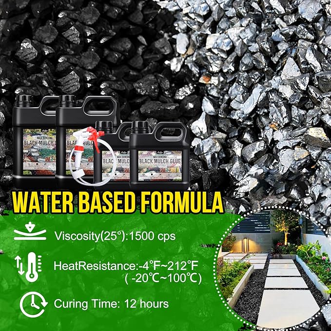 Mulch Glue - 1 Gallon / 128oz Black Color Mulch Dye & Landscape Adhesive with Applicator for Landscaping, Garden, Gravel, Rock - Safe Ready to Use Gravel Binder Mulch Lock Glue for Leaf, Stone, Bark