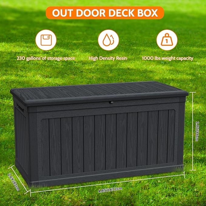 260 Gallon Double-Wall Resin Deck Box - Lockable Waterproof Outdoor Storage Box, 1000lbs Capacity & Doubles as Seating for Patio Furniture - Garden Tools, Pool Accessories (Black)
