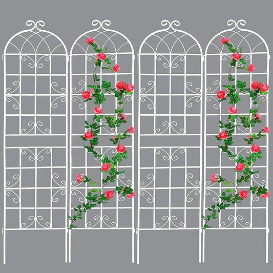4 Pack Metal Garden Trellis 71" Fence Rustproof Garden Trellis for Climbing Plants Support Roses Flower Outdoor Lawn, Cream White