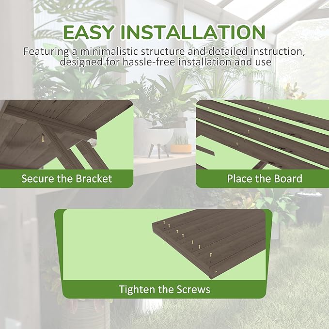 Shelf Suitable for 6x12FT Wood Greenhouse, 137" Wooden Storage Shelf Kit Fit Multiple Greenhouse , Horticulture Workstation, Work Bench System Shelving, Light Mocha Brown, 2 Pack