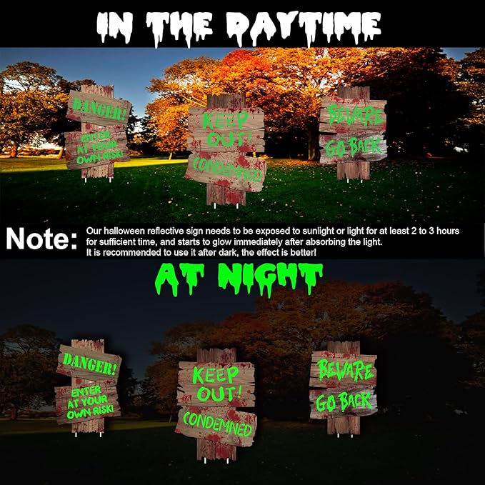 Halloween Decoration Yard Signs Glow in the Dark,3 Pack 15.3"×11.2" Outdoor Solar Decor Scary Zombie Vampire Graves Theme Party Supplies for Outside Garden,Lawn Yard Party Decorations