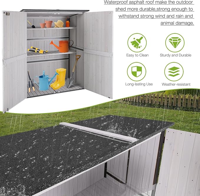 Outdoor Cabinet Storage Shed with Metal Frame Large Wooden Garden Shed Tool House with Floor,Door & Lock for Backyard Use