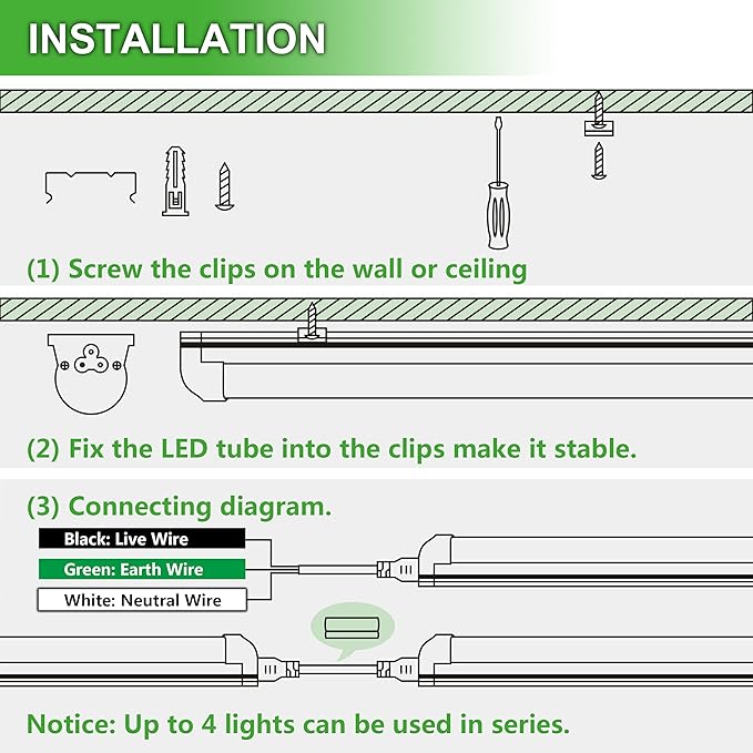 2FT LED Shop Light, 25W 3500LM 6000K/White Super Bright, T8 Integrated LED Tube Light Fixture,Plug and Play, Linkable LED Shop Lights for Room, Garage, Workbench, Under Cabinet (2 Pack)