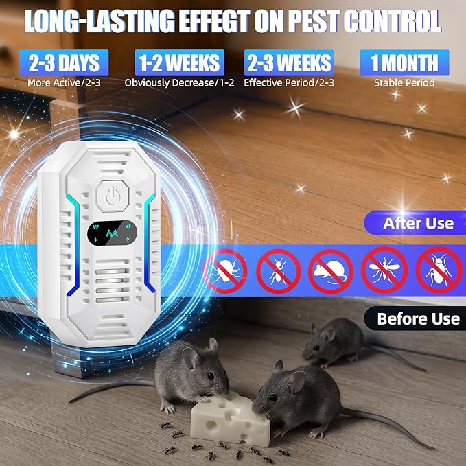 2025 Upgraded Ultrasonic Pest Repellent Indoor Insect Repeller,Pest Control,Repellent Roach,Mouse,Spider,Bugs,Mosquito,Mice,Ant, 6 Packs Rodent Repellent Ultrasonic Plug in,Family and Pets Friendly