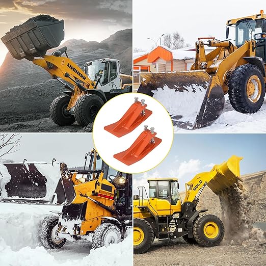 Tractor Bucket Protector, 2Pcs Ski Edge Protector Turf Tamer Double Lock Nuts and Bolts 4.5” Width Bucket Attachment Bucket Edge Anti-Skid for Snow Leaves Removal Spreading Gravel, Orange