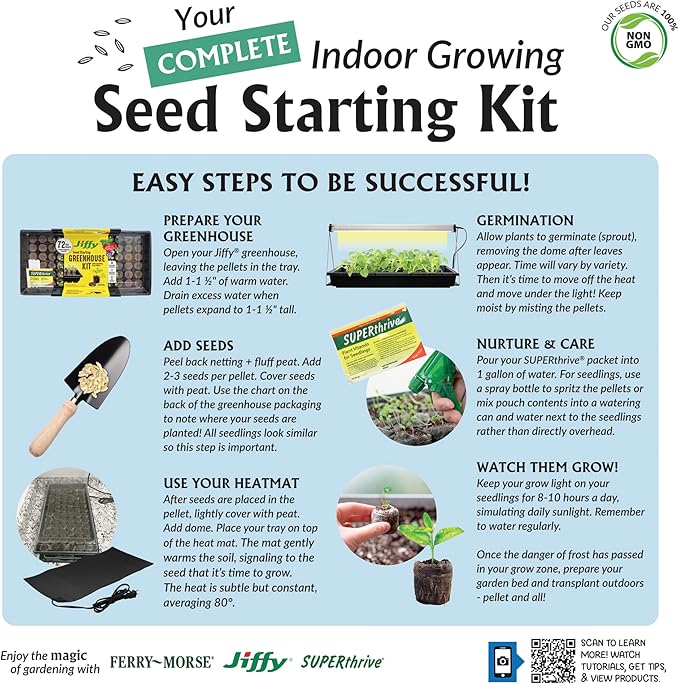 Ferry Morse Your Complete Indoor Seed Starting Kit Including Heat Mat, T5 Grow Light Fixture, and 72 Cell 36mm Pellet Seed Starter Greenhouse Kit