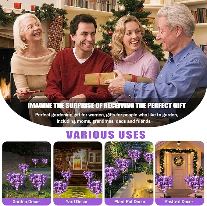 Solar Garden Lights Outdoor, 4 Pack Purple Lavender Solar Butterfly Lights Gardening Gifts for Women,Artificial Flowers Light Purple Halloween Garden Decor for Patio Yard Lawn Christmas