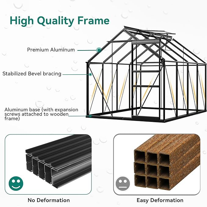 YITAHOME Polycarbonate 6x8FT Greenhouse Heavy Duty Green Houses Outdoor Greenhouses Aluminum Sliding Doors Vent Window Premium Large Sun House for Garden Backyard, Black