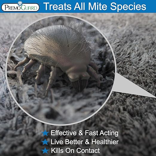 Premo Guard Mite Treatment Spray – 32 oz – Kills Dust, Scabies, Spider, Carpet, Bird, Mouse & Rat Mites in Home, on Furniture, Bedding – Natural Non-Toxic 100% Effective – Child & Pet Safe