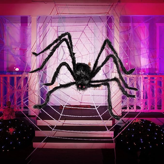 JOYIN 2 Pack 5 Ft Halloween Outdoor Decorations Hairy Black Spider, Scary Giant Spider, Fake Large Haunted House Props, Halloween Yard Lawn Decorations Party Indoor Decor