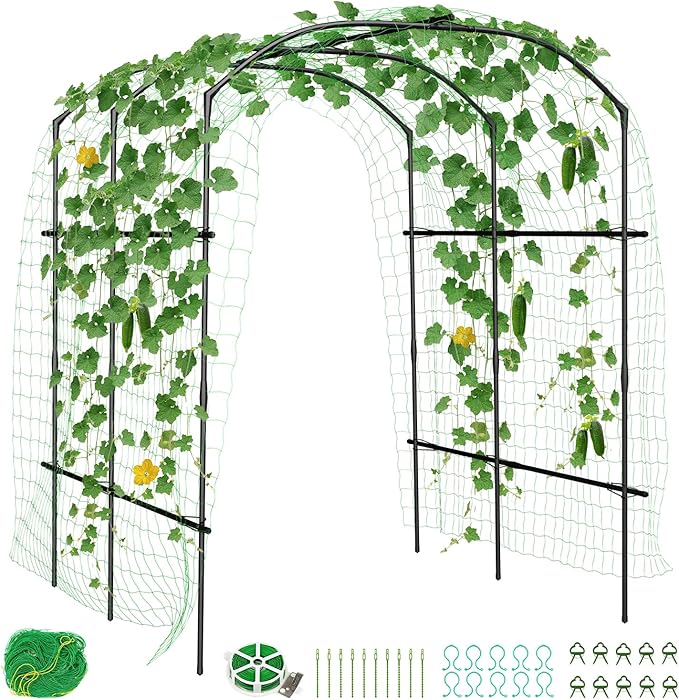 SUNYRISY Garden Arch Trellis, Metal Core Trellis for Climbing Plants Outdoor, 87" x 71" x 75" Tall Archway Tunnel Plant Support for Vine Cucumber Tomato Grape Vegetables Climbing Plants
