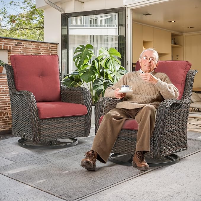 Patio Chair Cushions 5 Packs - Outside 22x24 High Back Water-Resistant Cushion with Zipper Cover for Outdoor Glider Rocking Chairs Loveseat 3-seat Couch Sofa – Red/Buckle