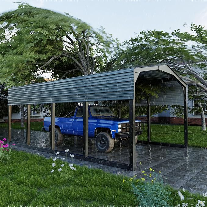 Metal Carport 12x20 FT, Heavily Reinforced Car Garage with Extra Crossbeams Kits, Auto Shelters with Steel Roof and Enhanced Base, Snow Resistance Vehicle Shed, Carports for Tractors,Boat,Truck