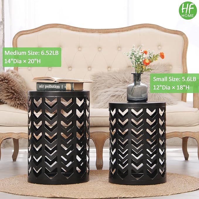 Set of 3 Modern Metal Side End Tables, Round Nesting Coffee Table Indoor, Nightstand Plant Stand for Living Room, Bedroom, Office, Garden Stool - Pure Black (Ship from US)