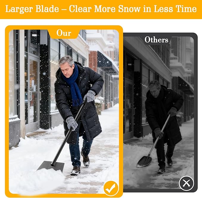 Snow Shovel ice Scraper with Detachable Extension Pole, Adjustable 28.5–61in Handle, Large Blade for Snow & Ice Removal, Anti-Slip Grip, Multi-Purpose Outdoor & Survival Tool