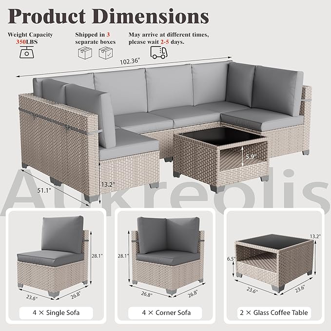 10 Pieces Patio Furniture Set, Outdoor Sectional Wicker Sofa with Thick Cushions and Storage Coffee Table, Rattan Patio Conversation Sets for Deck Yard Poolside, Grey