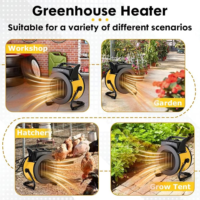 Greenhouse Heater with Digital Thermostat, 1500W/750W Electric Grow Tent Heaters, 3S PTC Fast Heating, 3 Modes Adjustment, Overheat Protection for Patio, Grow Tent, Greenhouse, Outdoor, YE
