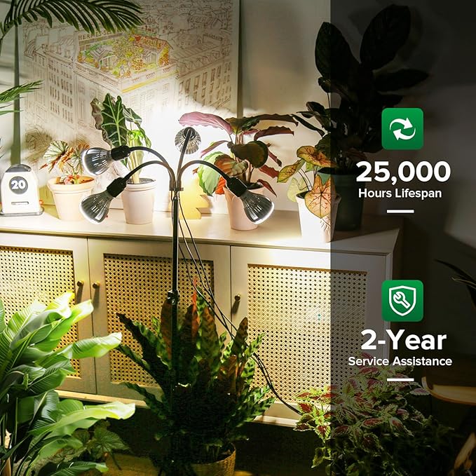 SANSI Upgraded 120W Grow Light with Adjustable Tripod Stand, 5000K 660nm Full Spectrum 900W Equiv. LED Floor Plant Light for Indoor Plants, Grow Lamp with Replaceable Bulbs for High PPFD Growing