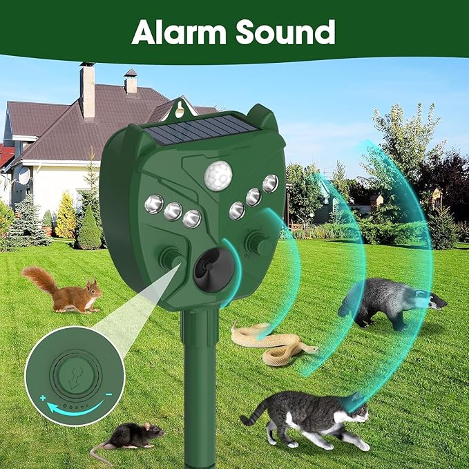 2 Pack NAVISOVL Solar Ultrasonic Animal Repellent Outdoor Cat, Squirrel, Deer Repeller, Motion Sensor&Flashing Light, Repel Dogs,Boar,Deer,Fox,Raccoon,Skunk,Rabbit,Bird Deterrent for Yard&Farmland
