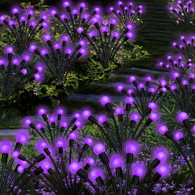 Kohlrabi Solar Garden Lights Outdoor, 4 Pack 40 LED Solar Purple Firefly Lights Waterproof, Sway by Wind, Halloween Swaying Light for Yard Patio Backyard Garden Planter Flower Bed Pathway Decoration