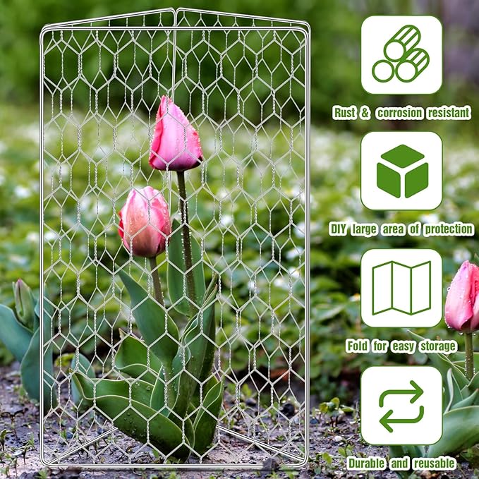 16 Set Wire Plant Protectors Square Wire Plant Cages Chicken Wire Cloche Mesh Plant Cage with 64 Ground Stakes and 200 Nylon Ties Protect Plants, Garden, Vegetables from Animals(12 x 20)