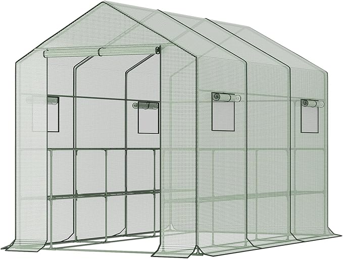 9.75 ft Big Greenhouse, Waterproof Green Houses for Outdoor Garden, Portable Greenhouse for Yard with Roll-Up Zipper, 18 Shelves - Walk-in(9.75x6.9x5.6ft)