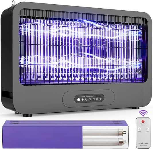 Electric Bug Zapper Indoor, Mosquito Zapper with 3500V Powerful Dual Grid & Remote, Fly Zapper Fly Trap Insect Killer for Patio Yard Home Kitchen Camping - Including 2 Replacement Bulbs (Black)