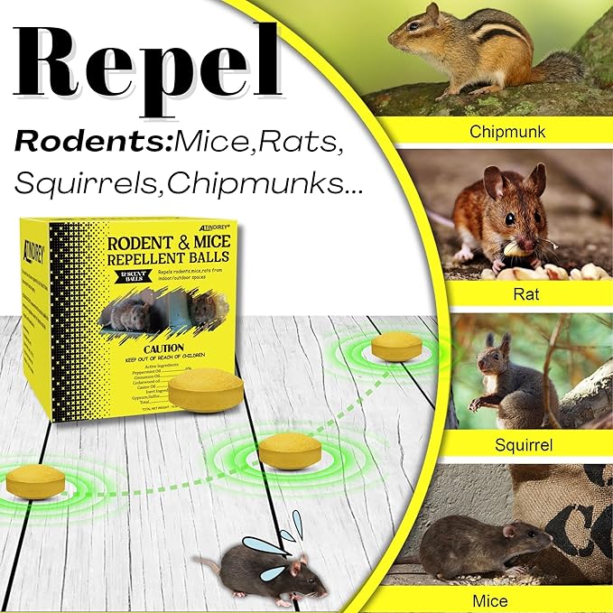 Rodent & Mice Repellent,Indoor/Outdoor/Car Engine Protection,Long-Lasting Peppermint Oil Formula,Safe for Pets & Kids,30-60 Days Effective Mouse Deterrent (18, Yellow)