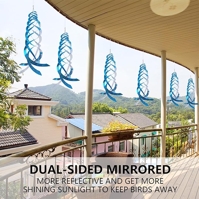 Hausse Bird Repellent Spiral Reflectors Blue Mylar Spinner, Hanging Reflective Bird Deterrent Device, Garden Decorative Scare Birds Away, Like Woodpeckers, Pigeons and Geese, 6 Pack