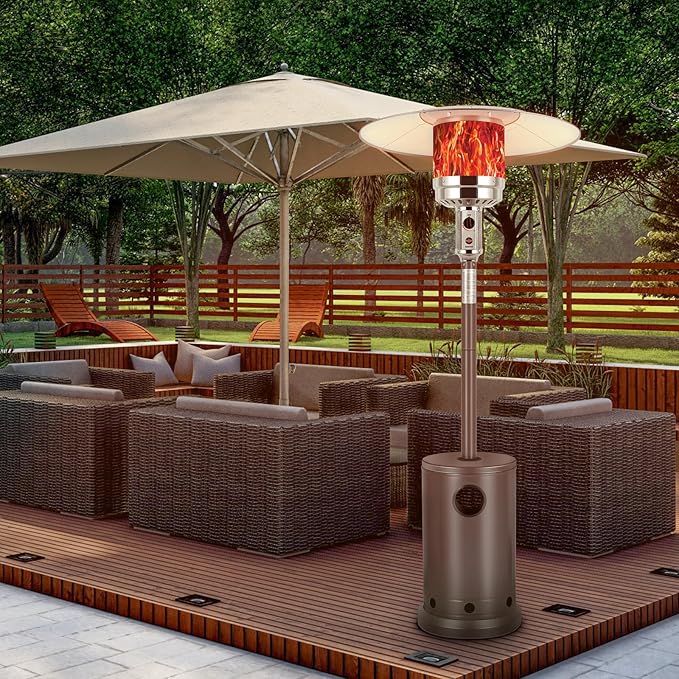 Hykolity 50,000 BTU Propane Patio Heater with Table Design, Stainless Steel Burner, Triple Protection System, Wheels, Outdoor Heaters for Patio, Garden, Commercial and Residentia(Brown)