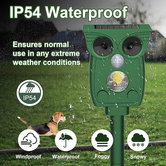 Solar Ultrasonic Animal Repeller, Outdoor Cat Deterrent with Motion Sensor, Waterproof Fox Repellent, Humane Pest Control for Dogs, Rats, Birds (1PACK)