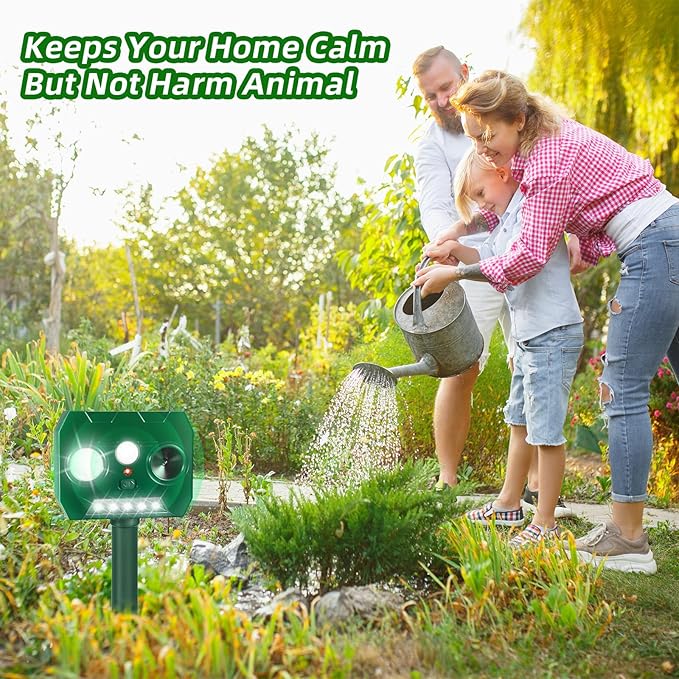 4Pack Solar Ultrasonic Animal Repellent Deer Repellent Devices with Motion Detection&LED Flashlight,Cat Repellent Outdoor Squirrel Rabbit Raccoon Skunk Deterrents Animal Repeller for Yard Garden Farm