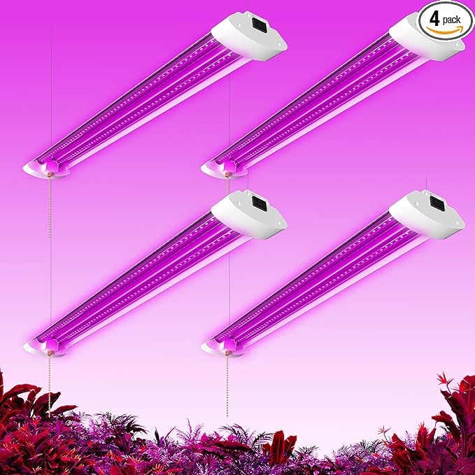 LED Grow Lights for Indoor Plants 48W, 4FT Full Spectrum Sunlight Plant Light, Hanging Suspended Fixture, Linkable, Super Bright, Greenhouse, Easy Installation 4-Pack