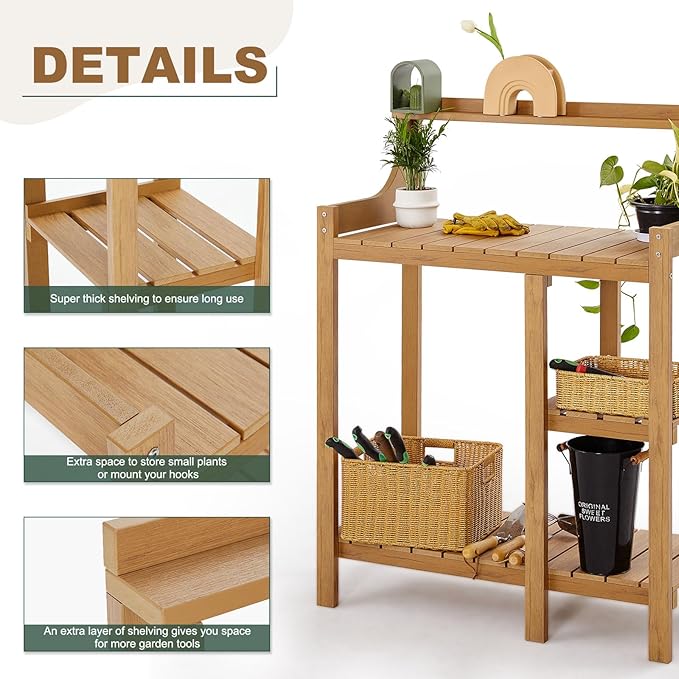 LMP Potting Bench, HDPS Potting Bench Table, 50’’x17.5x37.5' (LxWxH) All Weather Potting Table Work Station for Outside Gardening, Like Teak Wood
