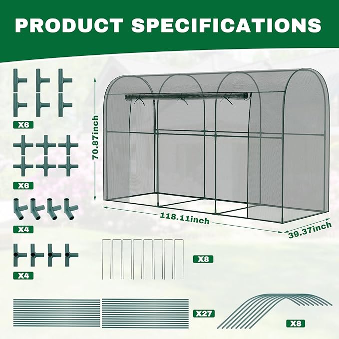 Crop Cages for Garden Plant, 9.8x3.3x6 Ft Plant Protection Netting Tent with Zippered Door, Raised Bed Cover, Garden Bed Cover with Frame, Wind-Resistant Plant Cages for Outdoor Plants