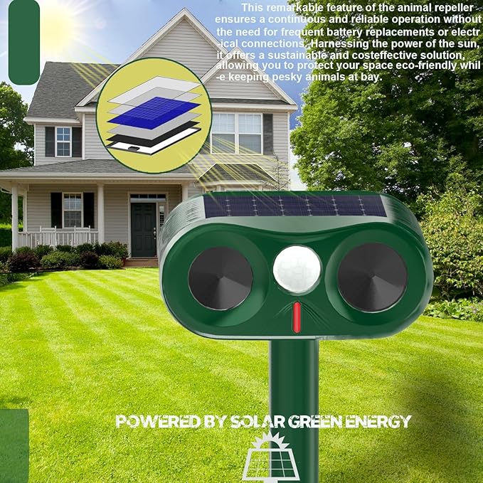Powerful Cat Repellent Outdoor for Yard & Garden & Farm,Ultrasonic Animal Deterrent with Adjustable Sensitivity，Solar Pest Repellent, Racoon Squirrel Repellent Outdoor to Keep Unwanted Animals Away