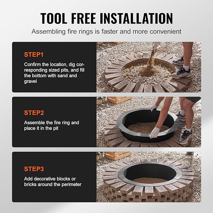 VEVOR Fire Pit Ring, 40-Inch Outer/36-Inch Inner Diameter, 10inch Height 2.5mm Thick Fire Pit Insert, Heavy Duty Carbon Steel Liner DIY Campfire Ring Above or In-Ground, for Outdoor Camping, Bonfires
