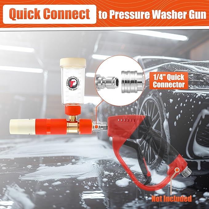 Tool Daily Pressure Washer Foam Cannon, Original Soap Foam Cannon for Car Washing, 5 Power Washer Nozzle Tips, 1/4 Inch Quick Connector