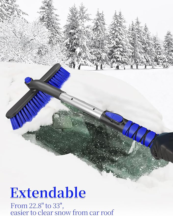 HEEYA Car Scraper with 12.6 Inch Large Brush Head, Extendable Snow Scraper for Windshield Window, Snow Brush and Ice Scraper for SUV Truck Automobile Vehicle - Blue