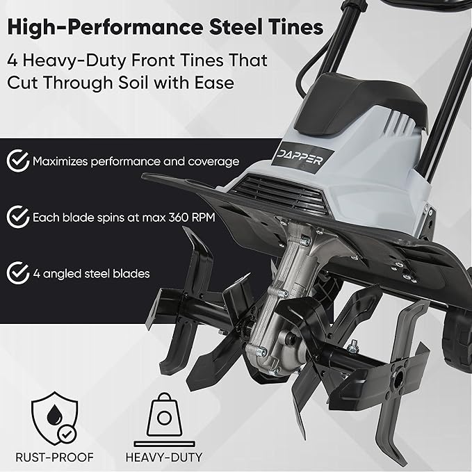 14 Electric Tiller Cultivator, 10Amp Corded Garden Rototiller with 4 Steel Tines, Adjustable Depth Wheels, Foldable Handle, Lightweight Portable Soil Cultivator for Gardening