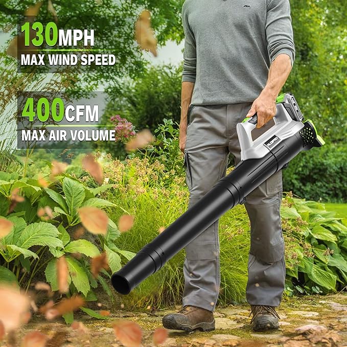 Ultra-Light Leaf Blower Cordless with 2 Batteries & Fast Charger | 400CFM 130MPH Electric Leaf Blowers, 21V Powered Handheld Blowers for Dry Leaves, Yard, Patio, Garage