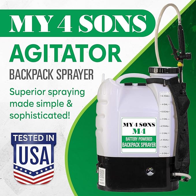 Backpack Sprayer - MY4SONS M4 4-Gallon Battery Powered - Cordless Electric Pump, Adjustable Wand, Waterproof Tank, Powerful 80 PSI Pump, Ideal for Garden, Lawn, Field, Fertilizers & Concrete Sealing