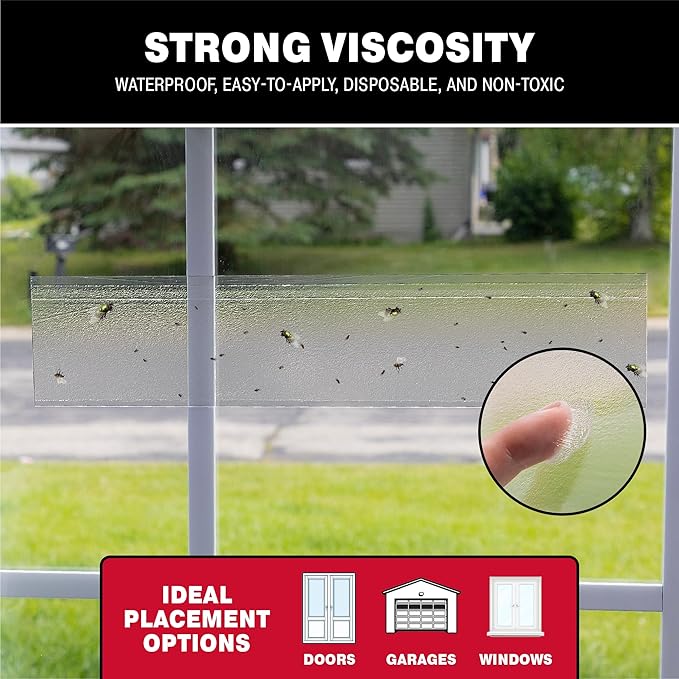 Catchmaster Window Fly Traps 12-Pack XL, Fruit Fly Traps for Indoors, Disposable Bulk Bug Catcher, Waterproof Insect Glue Trap, Adhesive Strips, Pet Safe Pest Control for Home, Kitchen, & Garage