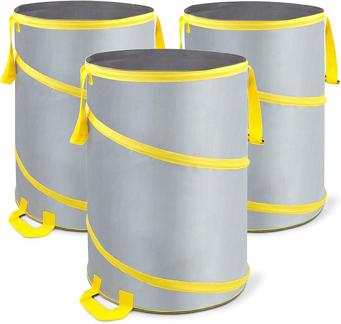 30 Gallon Collapsible Trash Can 3 Pack, Garden Bag Pop Up Camping Trash can, Reusable Leaf Bag Holder, Yard Waste Bag