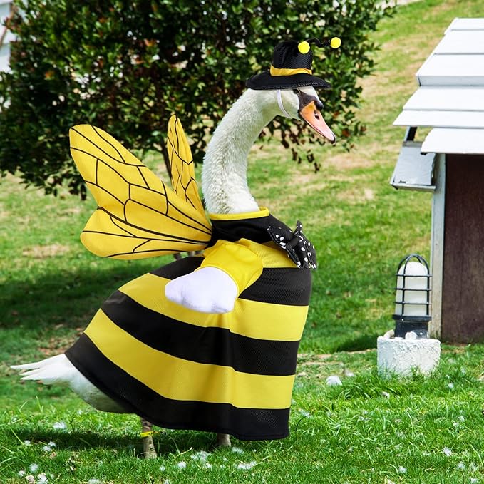 Frienda 2 Set Bee Butterfly Porch Goose Outfit Clothes for 23" High Cement or Plastic Goose, Bee Butterfly Yard Cement Geese Duck Clothes Costume for Fall Halloween Outdoor Garden Yard Patio Decor