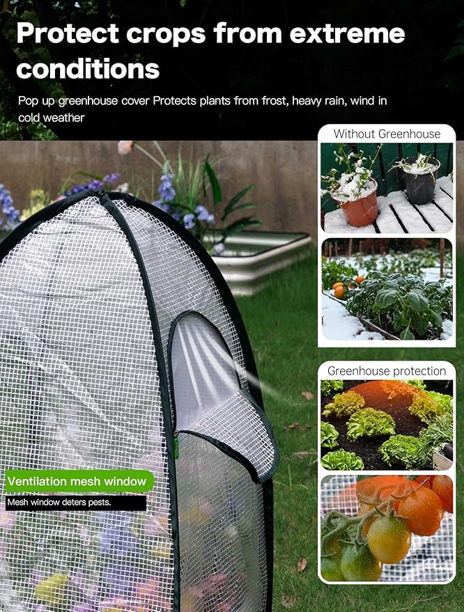 Pop up Greenhouse Tent Cover Tunnel Plant House,Large Gardening Flower Sunshine Room with Mesh Windows,Backyard PE Cover for Cold Frost Protector with Stakes and Rope Guys (Mini Size 29″)
