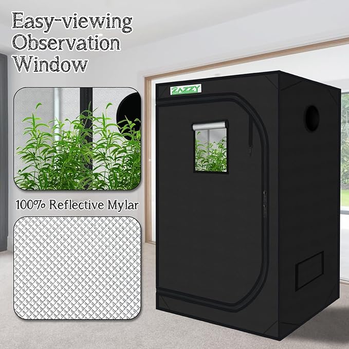 zazzy Grow Tent 3x3 FT, 36"x36"x72" Plant Tent Growing Tent High Reflective Mylar with Observation Window and Removable Floor Tray for Hydroponics Indoor Plant Growing